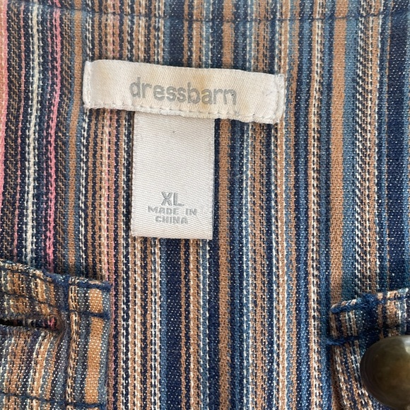 Dress Barn Women’s Vertical Striped Button Down Top Bronze Buttons Boxy Flaw XL‎ - Picture 6 of 14